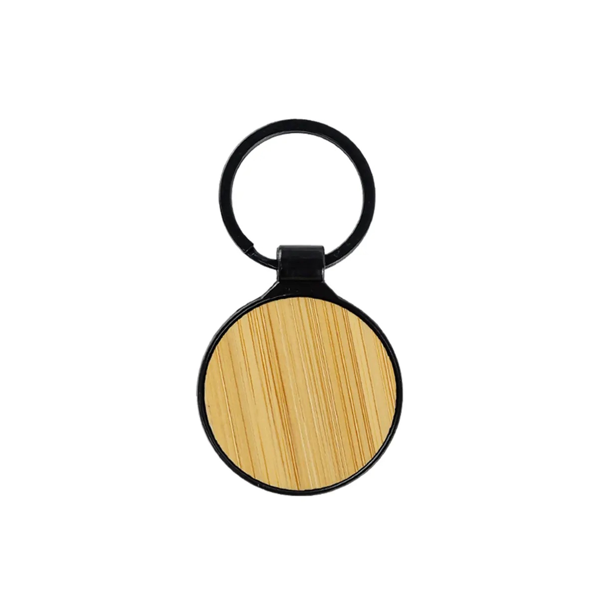 Round Bamboo Metal Keychain